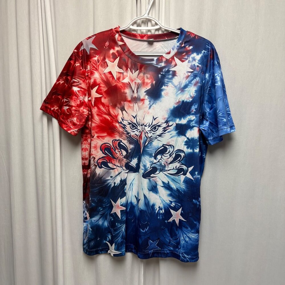 Patriotic Tie-Dye Performance Shirt Mens Size Medium Eagle Claws Stars Tee NEW